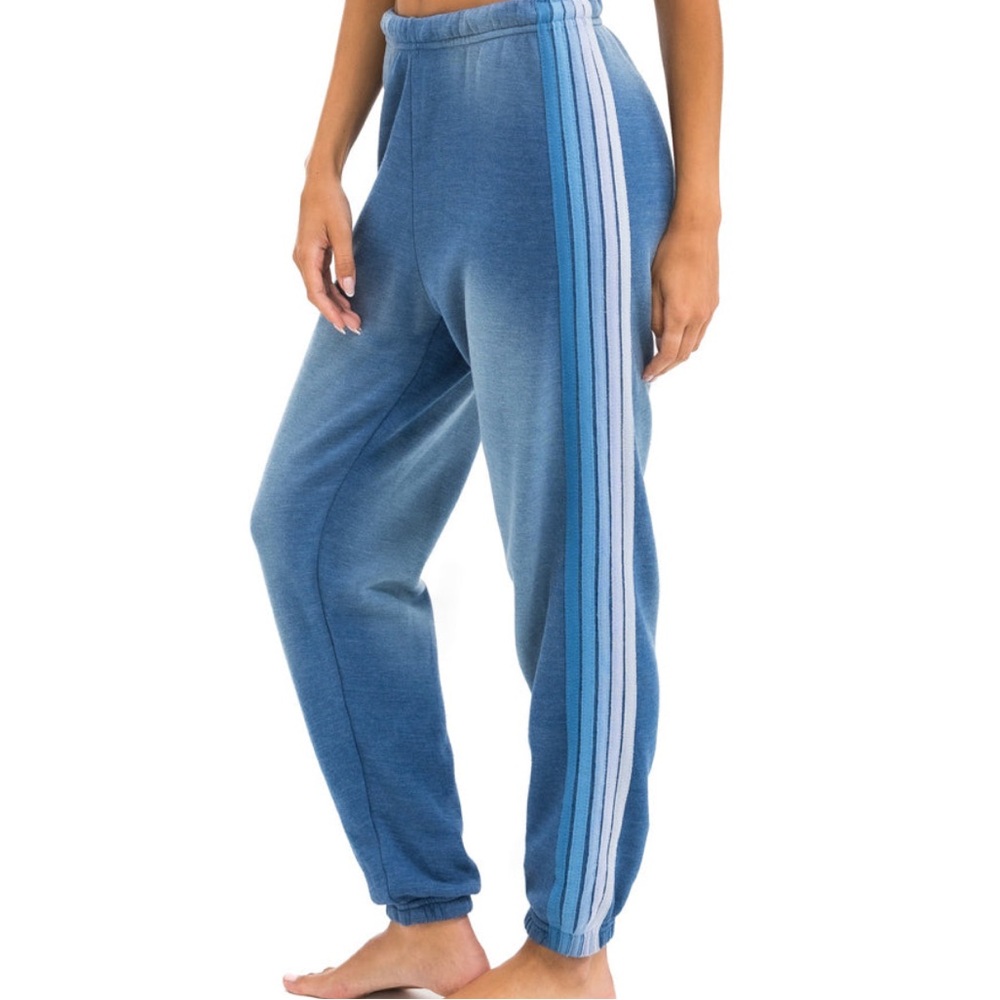 Aviator Nation Blue Track Pants with Light Blue Stripes
